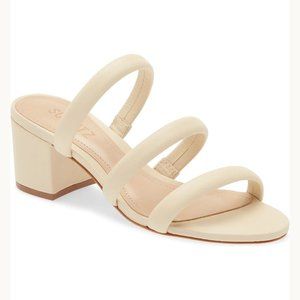 NWT SCHUTZ Olly Block Heel Three Strap Leather Sandal in Egg Shell Size 7